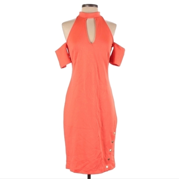 NWT Bold Elements Coral Orange Keyhole Neckline Dress Size Small - Picture 2 of 3